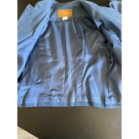 Sharon Young Denim Jacket Medium Blue Red Military Crop Ranch Western Y2K Vtg US - Picture 10 of 10